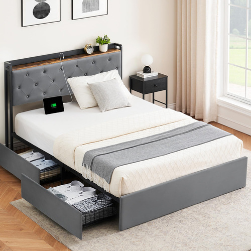 Alkmaar Base De Cama Queen Con 4 Cajones De Almacenamiento Y