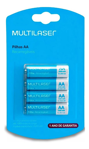 Kit Pilhas Recarregáveis Multilaser Com 4 Pilhas Aa Cb052