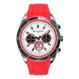 Reloj Nivada Caballero Deportivo Toluca, Caucho Rojo Bisel Negro Fondo Blanco