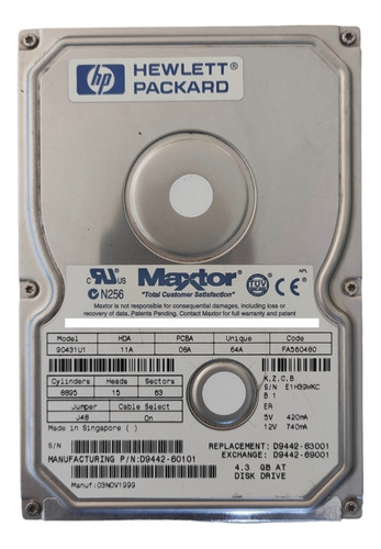 Hard Disk Antigo 4.3gb Para Computador 