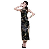 Vestido Longo Oriental Preto Estampa Flores