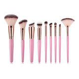 Set De 9 Brochas Rosa Para Maquillaje + Sobre Glitter Sintet