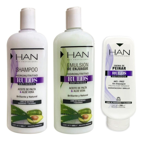 Han Rulos Definidos Kit Shampoo+enjuague+crema Peinar Apto