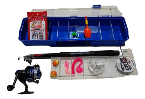 Kit De Pesca Caña Pescar Carrete Caja Accesorios