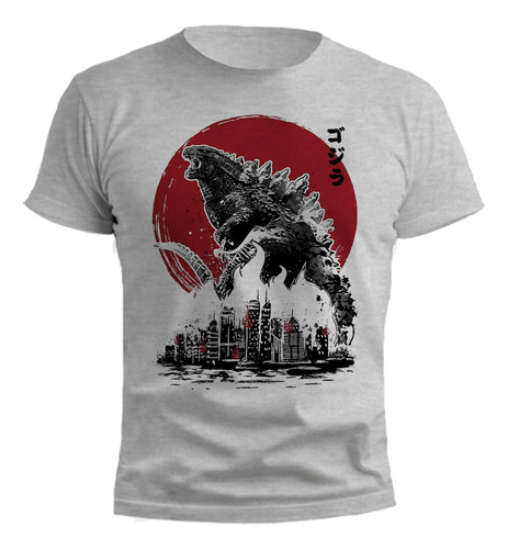 Remera Godzilla Attack Diseño Japones Gris Melange