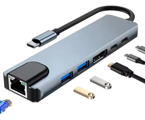 Adaptador Hub Mac Apple 6 En 1 Usb C Hdmi 6puertos Usb 3.0