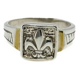 Anillo Flor De Lis Hermandad De Plata 925 Y Oro T:14