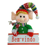 Boneco Elfo Natalino 48 X 25cm Decoração Placa Bem Vindo