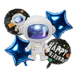 Kit 5 Globos Astronauta Feliz Cumpleaños Happy Birthday Color Azul