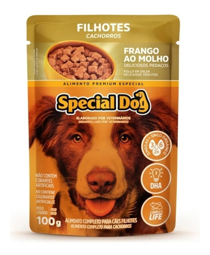 Alimento Special Dog Premium Especial Para Cachorro Filhote Todos Os Tamanhos Sabor Frango Ao Molho Em Saco De 100g