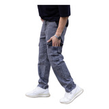 Pantalón Jean Cargo Gris Washed