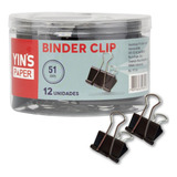 Prendedor De Papel Binder Clip 51mm Caixa Com 12 Unidades