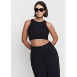 Top Cropped Ajustado Alças Largas Preto Dzarm Original Femin