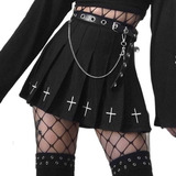 Minifalda Plisada Con Estampado De Cruz Punk Gótica Con [u]