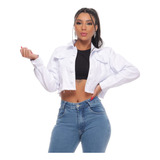 Jaqueta Jeans Branca Feminina Curta Cropped Moda Premium