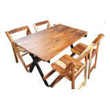 Mesa Con 4 Sillas Plegables De Madera De Parota 100% Natural