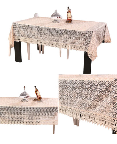 Mantel Mesa Rectangular Tergal Bordado/macrame Fino Elegante