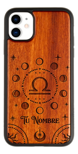 Funda Para iPhone Signo Zodiaco Libra Madera Grabada Nombre