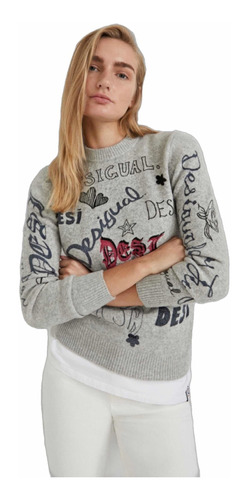 Sweater Gris Desigual M Nuevo Letras
