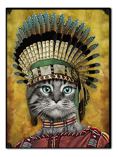 #856 - Cuadro Decorativo Vintage Gato Indio Poster No Chapa