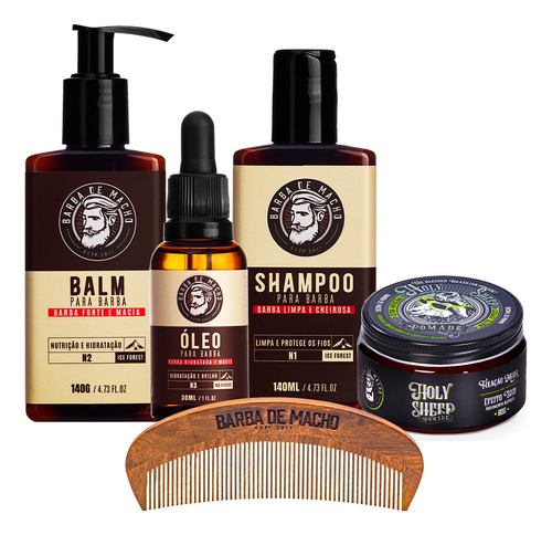 Kit Para Barba E Cabelo Shampoo Oleo Balm Con Pomada Barba De Macho