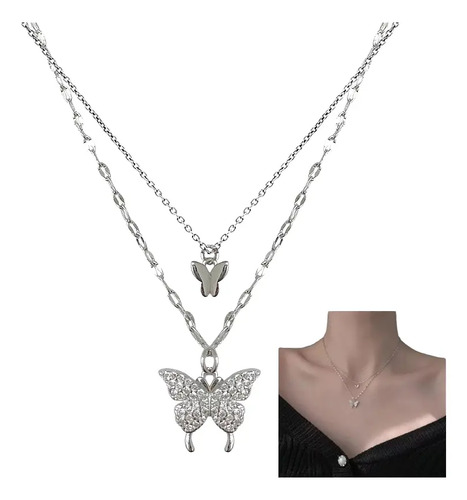 Collar Elegante Dije Mariposas Gargantilla Doble Cadena