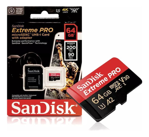 Cartão De Memoria 64gb Micro Sdxc 200mb Sandisk Extreme Pro