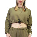 Buzo Crop Top Sudadera Mujer Corto Liso Cintura Ajustable 