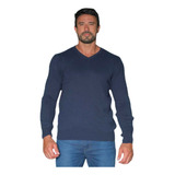 Blusa Tricot Masculina Azul Marinho Básica Gola V P Ao G