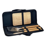 Set Asado 4 Piezas Parrillero Tela Cuchillo Tabla