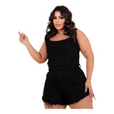 Short Jeans Plus Size Preto E Cropped Conjunto Estiloso