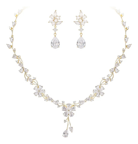 Ever Faith Conjunto De Collar Aretes Circón Boda Novia