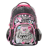 Mochila Espalda 18 Con Luz Good Vibes Lentejuelas Footy 2123