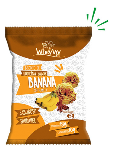 Biscoito Banana Fit 45g Wheyviv Sem Açúcar Bolacha Whey