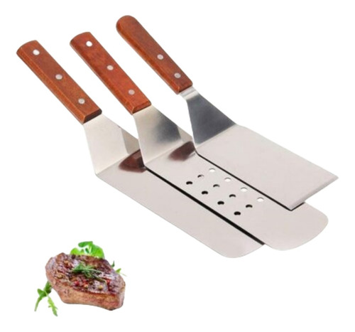 Espatula Volteadora Cocina Plancha Acero Inoxidable 3pcs