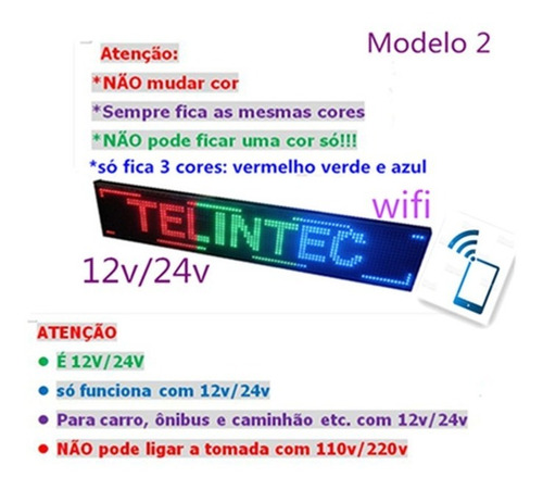 Letreiro Painel Led 3 Cores 100x20 Interno 12v/24v Wifi-app