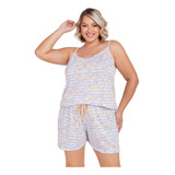 Pijama Short Doll De Malha Estampada Plus Size