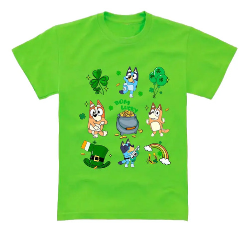 Playera St. Patrick's Day Bluey Infantil 100% Algodón