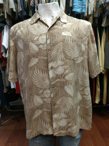 Camisa Hawaiana Tropical Beige Hombre Talle L Rayón -32