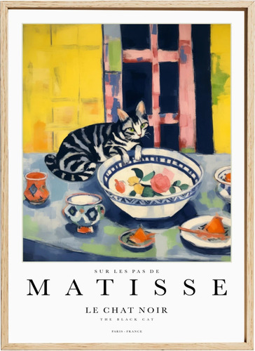 Quadro Moldura Henri Matisse Gato Na Mesa Tigela Arte Paris