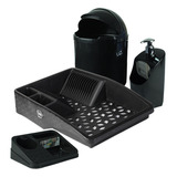 Kit Cozinha Escorredor Lixeira Dispenser Preto Uz 4 Peças