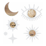 Conjunto Espelho Decorativo Místico Lunar Fases Da Lua Cor Da Moldura Branco