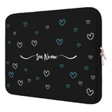 Capa Case Notebook Macbook Com Nome Corações Vazado Azul