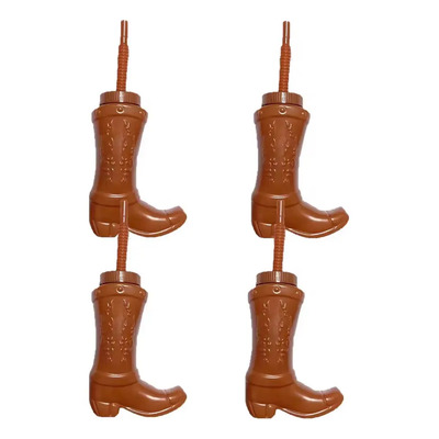 5 Vasos De Plástico For Botas De Vaquero Con Pajitas Y R