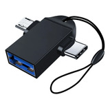 Adaptador Usb Hembra Otg 3 En 1 Micro Usb V8 Macho Y Tipo C