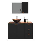 Kit Gabinete +espelheira+cuba+armário C/ Tampo Metal Cobre Cor Do Móvel Preto Com Cobre