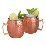 Kit 2 Canecas Moscow Mule Em Cobre Puro Martelada 270 Ml