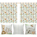 Kit Cortina Infantil Mais 3 Capas Safari Animal Leão