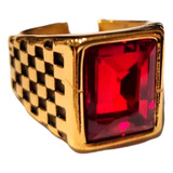 Anillo Acero Dorado Piedra Brillante Roja Rhaphir - 11