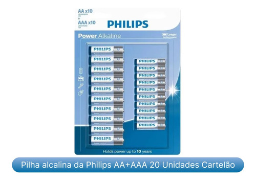 Pilhas Alcalinas 10 Palito Aaa + 10 Pequena Aa Original